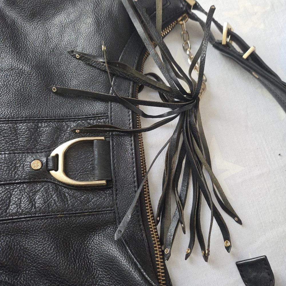 Cole Haan Hobo Handbag Soft Pebbled Black Leather With Tassel Purse - Picture 9 of 11